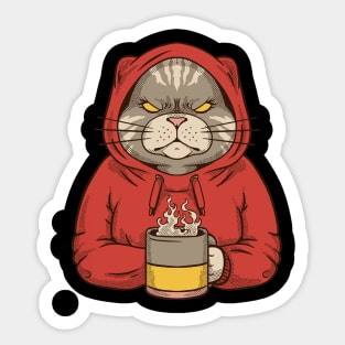 Angry cat with hoodie and coffee Sticker